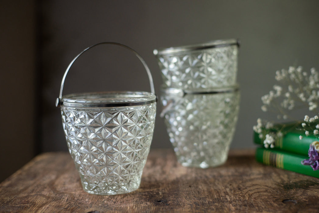 Vintage Crystal Candy Dish in Bucket Shape, 1960s Cut Glass Ice Bowl