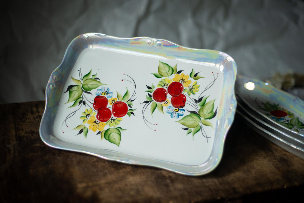 Vintage Lusterware Plates – Iridescent Porcelain Dishes With Hand Painted Cherry Motif