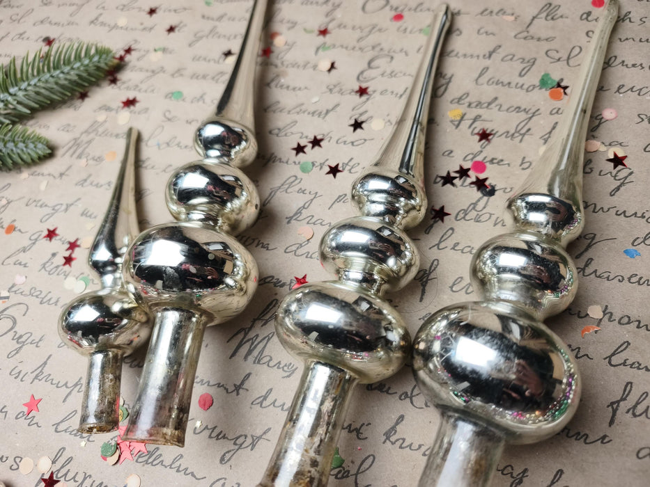 Vintage Silver Beaded Glass Tree Toppers – 1960s