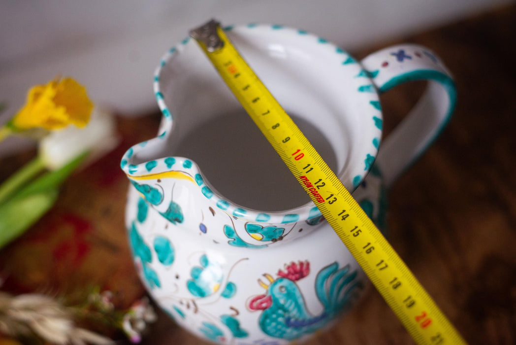 Italian Deruta Rooster Pitcher – Hand Painted Ceramic Vase