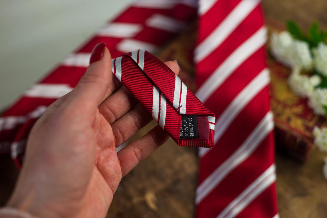 Vintage Silk Neckties Collection, Red Striped Designer Ties, Classic Menswear Accessories