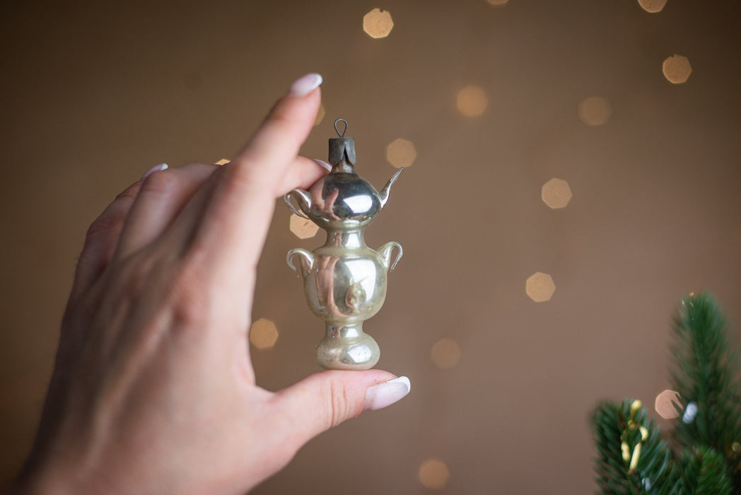 Silver Christmas Ornaments - Rustic Samovar Tree Decoration for Unique Holiday Decor