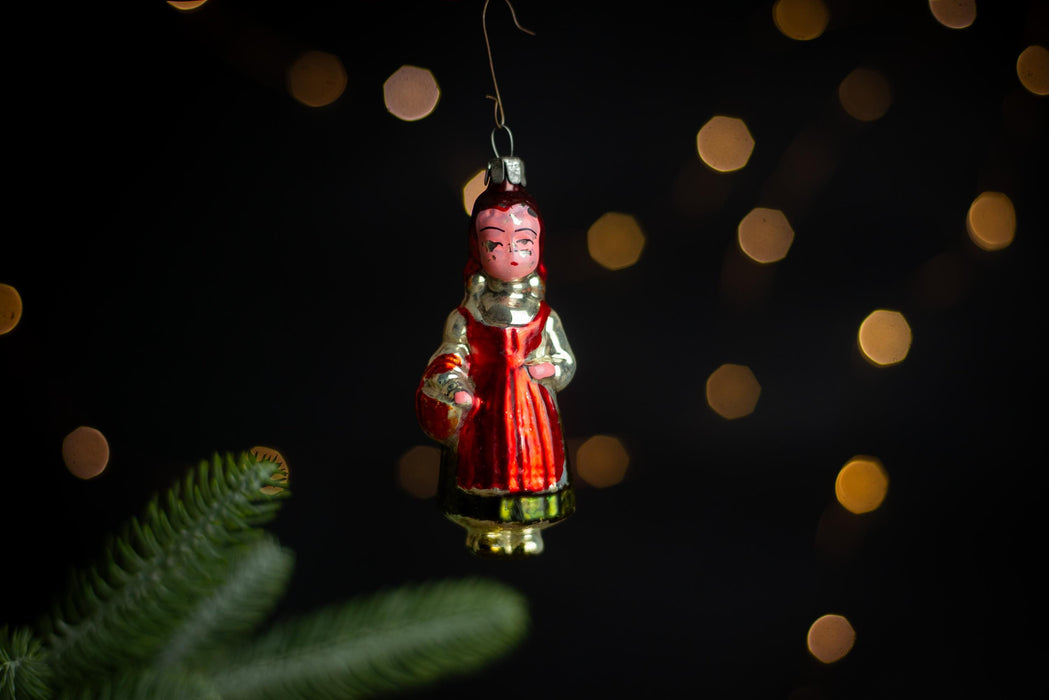 Vintage Red Riding Hood Christmas Ornament, Soviet Blown