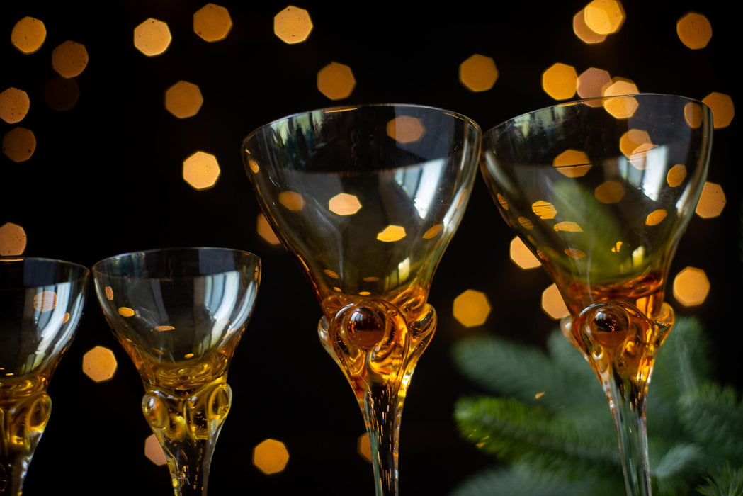 Vintage Amber Stemware Pair – Mid-Century Barware