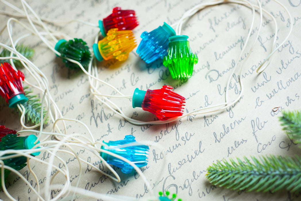 Vintage Ribbed Christmas Lights, Retro Christmas Tree Garland, Working Christmas String Lights