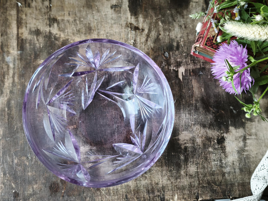 Vintage Purple Crystal Bowl – 1970s Violet Glass Fruit Bowl With Faceted Design