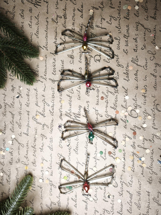 Vintage Glass Butterfly Ornament, 1950s-60s Beaded Montage, 10 Cm