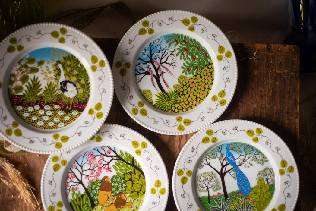 Paradies Porcelain Plate Set – Vintage German Porcelain, Hand Painted Peacock Bird Design