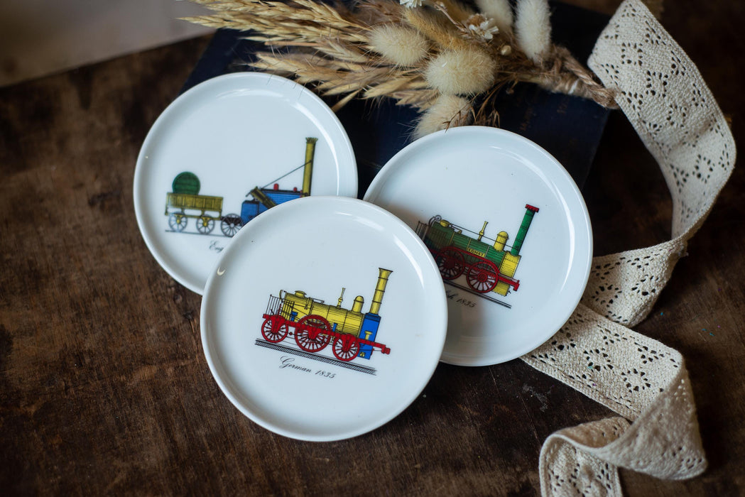 Vintage Train Snack Plates' Porcelain Steam Locomotive Dessert Set