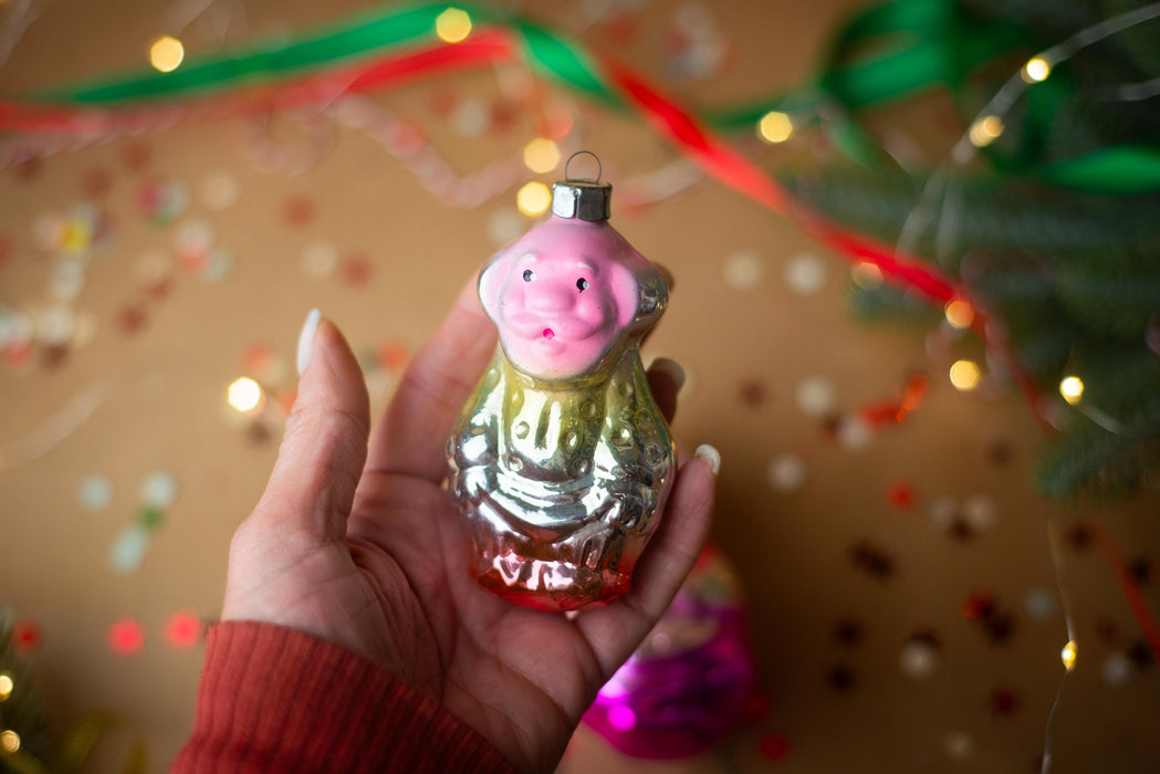 Vintage Glass Ornaments – Grandma & Grandpa Retro Holiday Couple, Classic Christmas Figurines