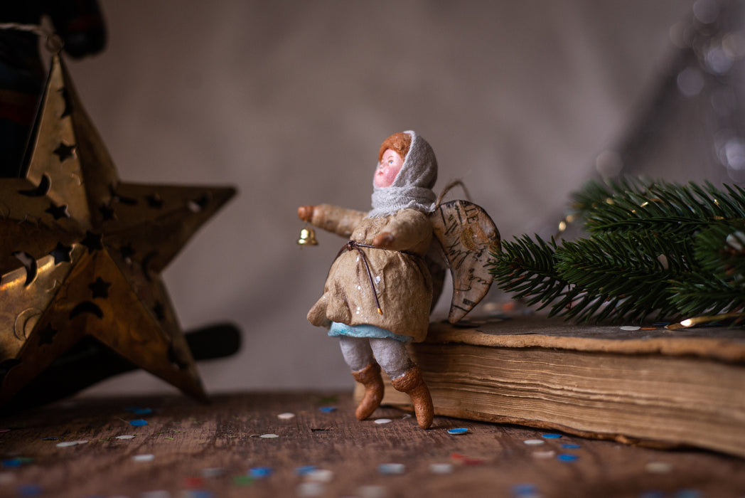 Spun Cotton Angel Boy Ornament, Vintage Inspired