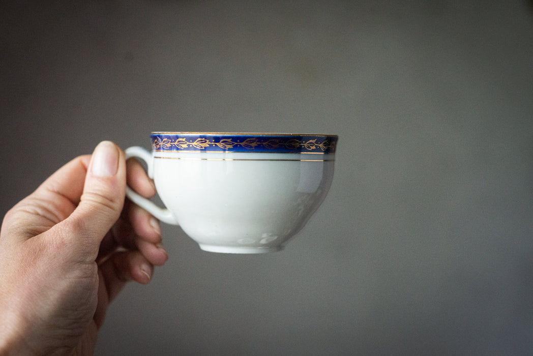 Vintage Porcelain Tea Set with Cobalt Band, 1960s Soviet China Tea for One