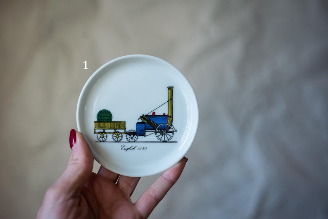 Vintage Train Snack Plates' Porcelain Steam Locomotive Dessert Set