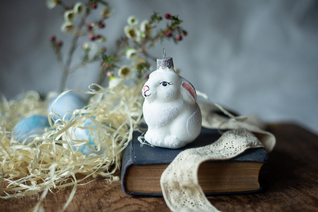 Glass Bunny Ornament - Hand Blown Glass Bunny Easter Tree Decoration