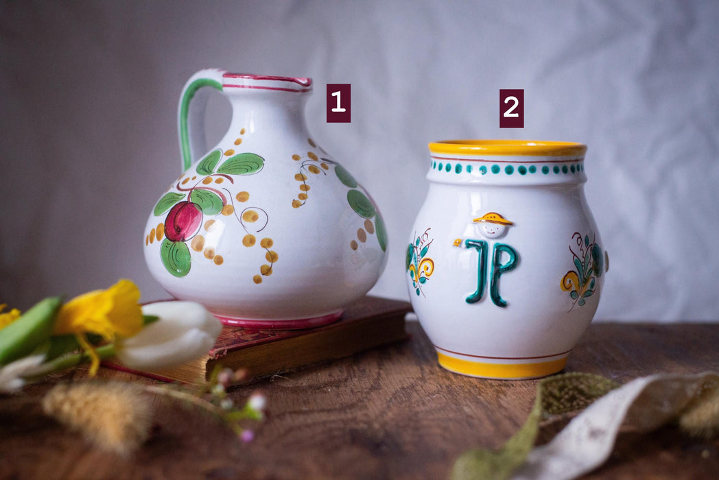 Vintage Italian Majolica Pitcher 1970s Hand Painted Ceramic Jug