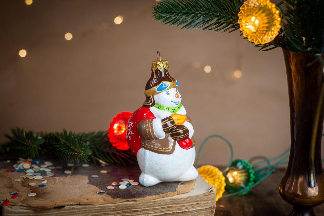 Snowman Pilot Glass Ornament, Vintage Christmas Tree