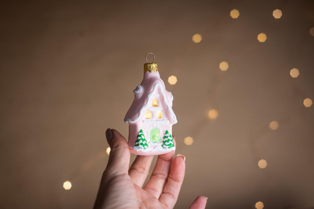 Glass houses Christmas ornaments, rustic candy pastel Xmas hanging decorations, Christmas gift