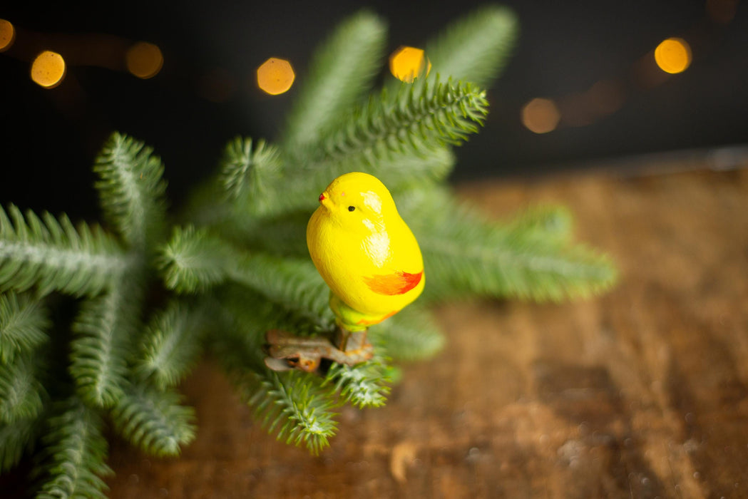Vintage Yellow Bird Ornament, Restored Glass Xmas