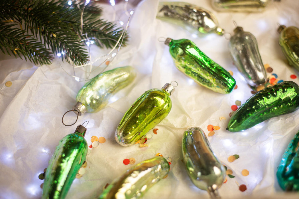 Vintage Glass Christmas Pickle Ornament, Green Cucumber