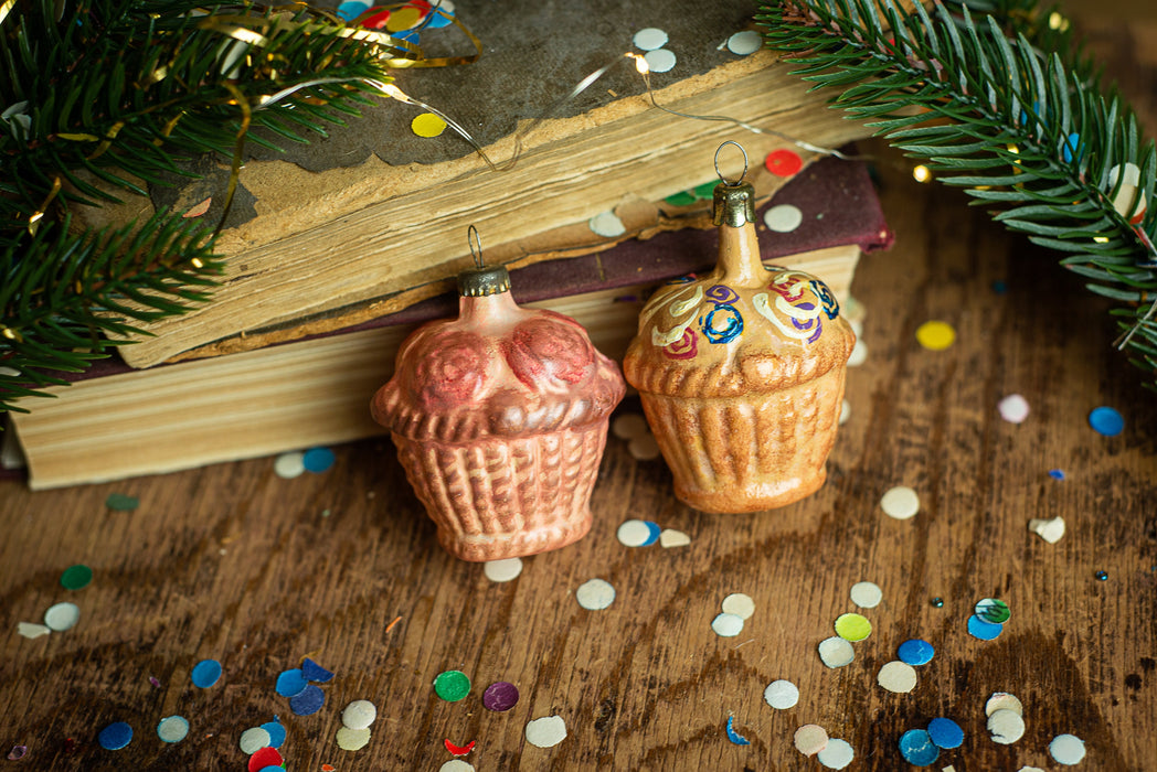 Vintage Glass Flower Basket Christmas Ornaments, Restored