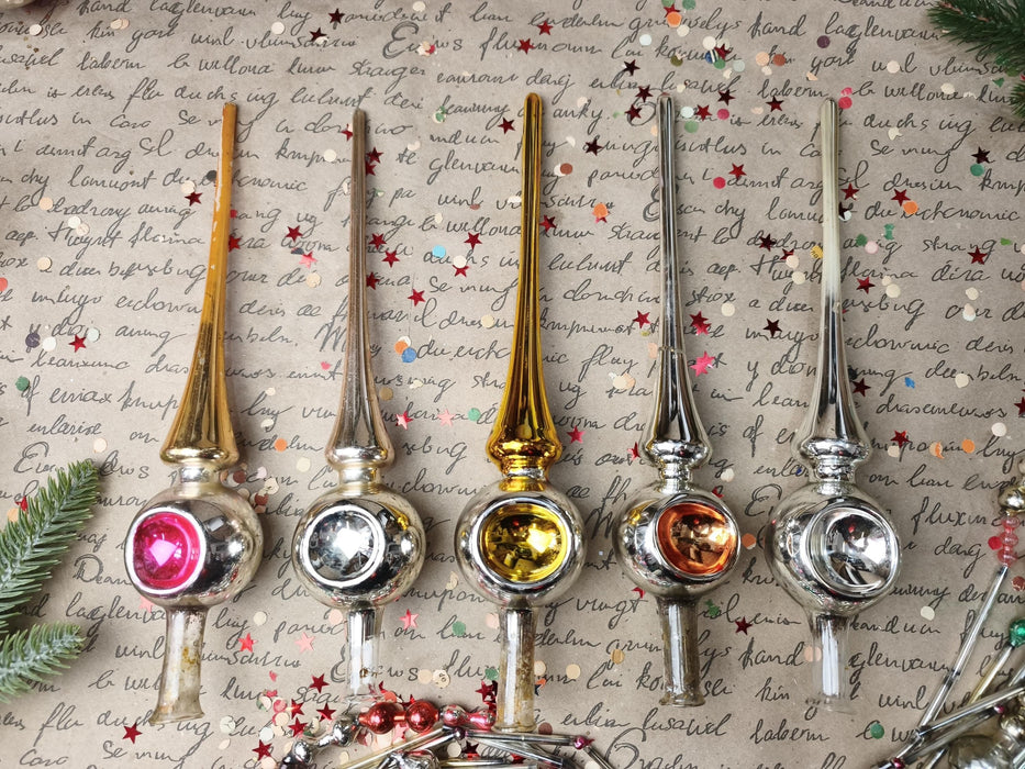 Vintage Gold or Silver Glass Reflector Tree Topper – 1960s