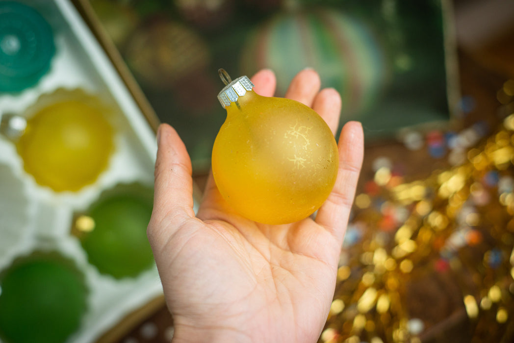 Vintage Frosted Glass Ornaments, 1980s Matte Multicolour Baubles.