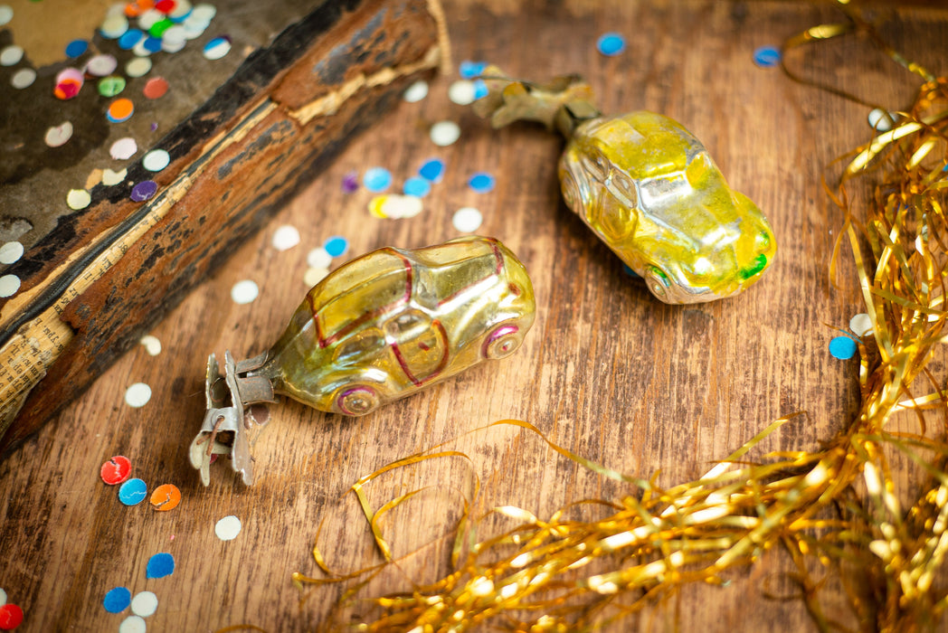 Vintage Glass Car Christmas Ornament, 1950s Handpainted