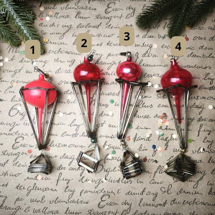 Soviet Sputnik Ornament, Vintage Glass Long Drop 16-18Cm Red/Gold