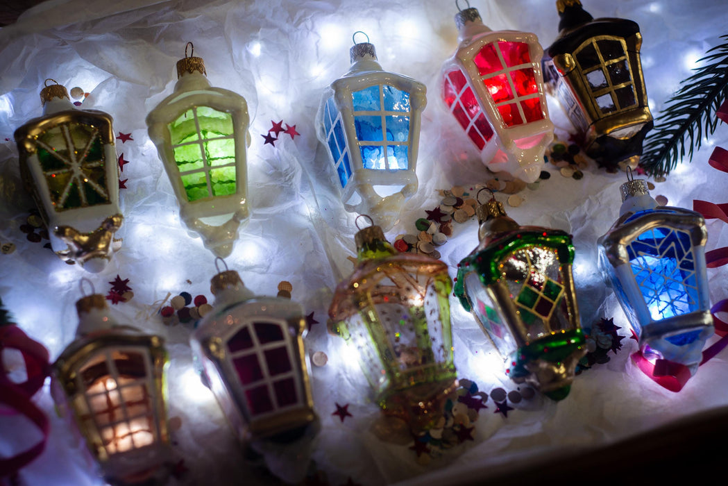 Christmas lantern glass ornament, Rustic Xmas tree