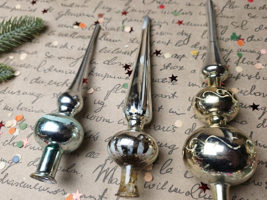 Vintage Silver Beaded Glass Tree Toppers – 1960s