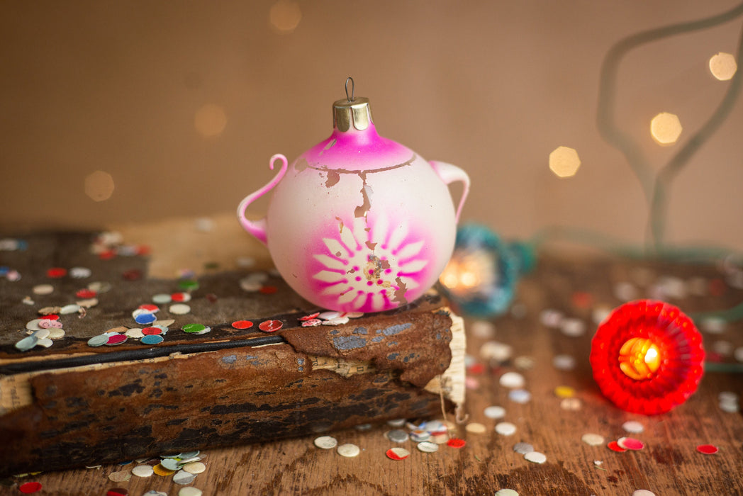 Vintage Glass Kettle Ornament, Rustic Christmas Tree