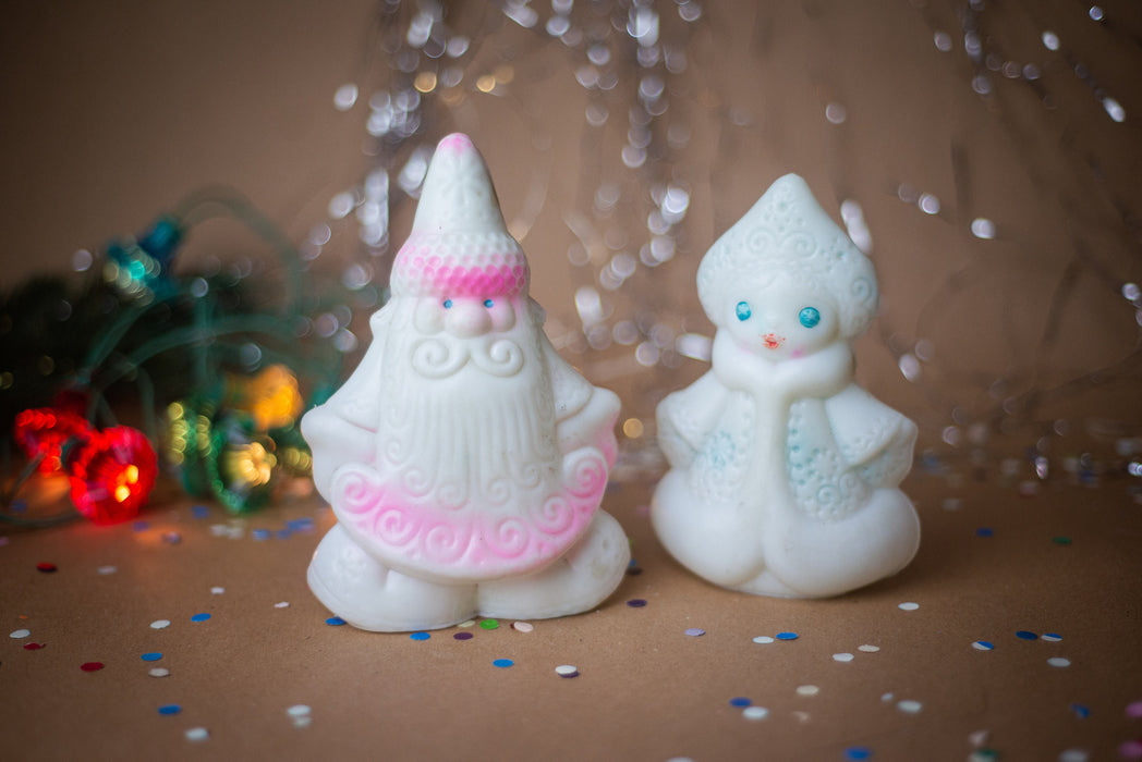 Vintage Santa and Snow Maiden Figurines, Christmas Home