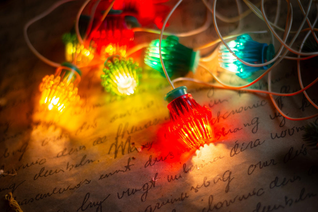 Vintage Ribbed Christmas Lights, Retro Christmas Tree Garland, Working Christmas String Lights