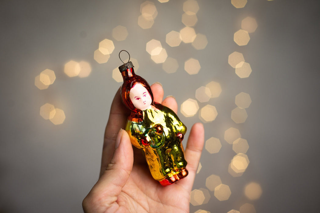 Vintage Baby Christmas Ornament, Glass Clip-On Tree
