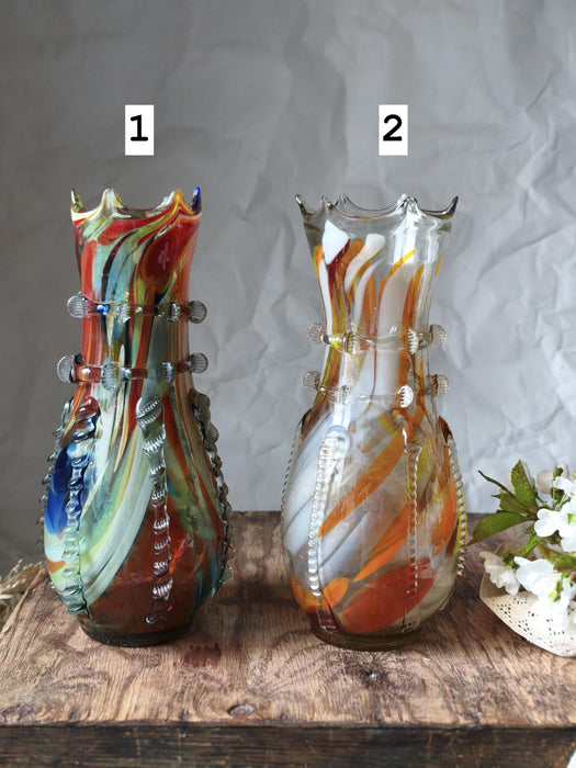 Murano Style Glass Vase, Hand Blown Colorful Mid Century Art Vase Decor
