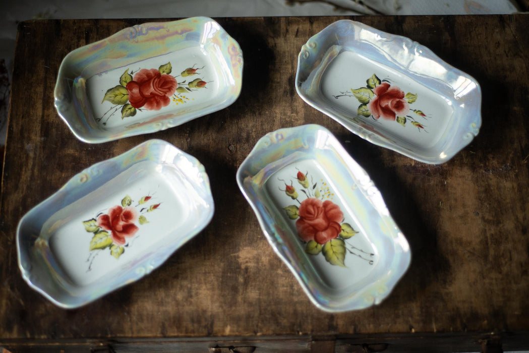 Vintage Porcelain Plates – USSR Floral Lusterware Set With Hand Painted Roses