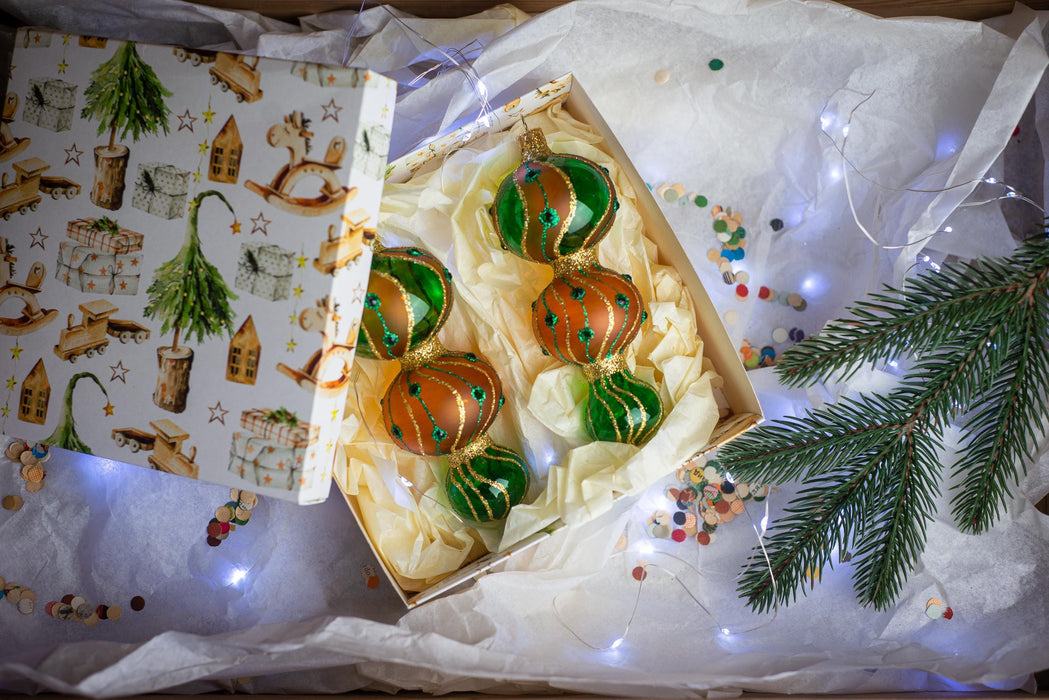 Set of 2 Christmas glass ornaments, hand-painted Xmas tree hanging decorations, Boho Xmas home decor, Christmas gift