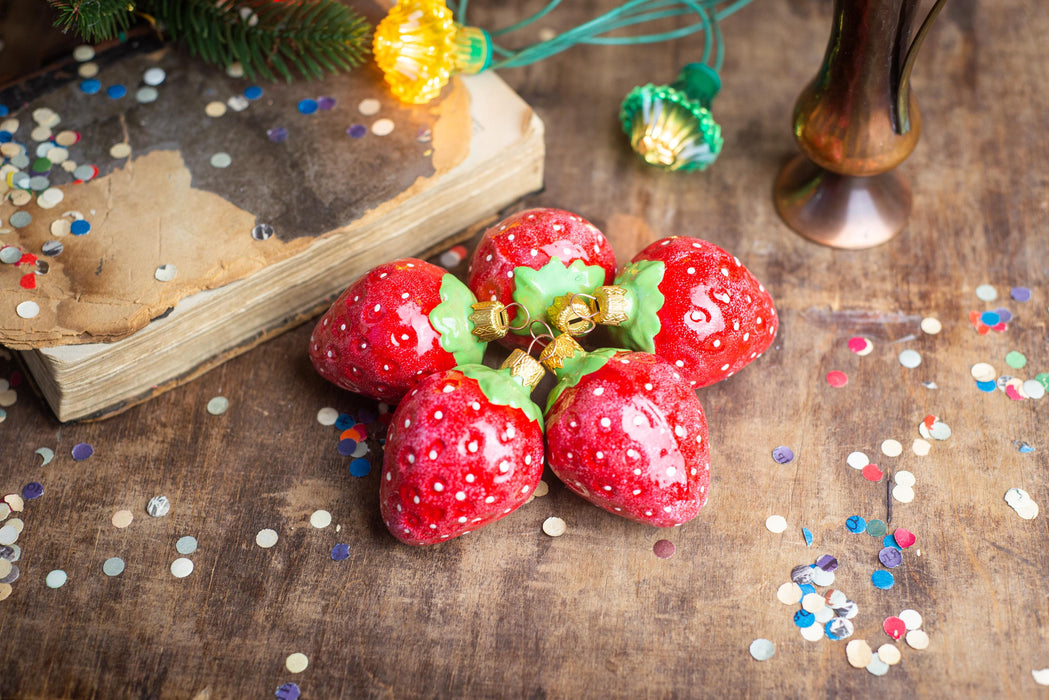 Hand Painted Strawberry Glass Christmas Ornaments