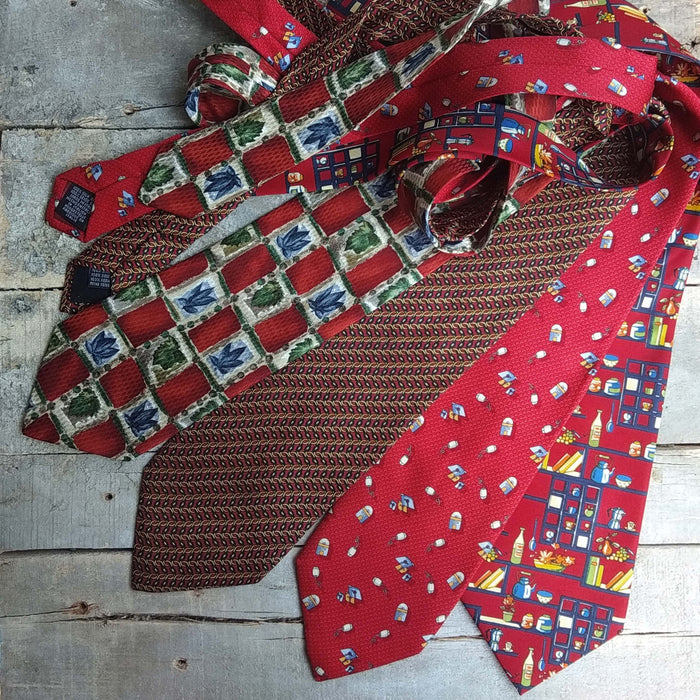Vintage Silk Ties, Red Floral & Striped Neckties, Retro Mens Accessories, Classic 90s Style