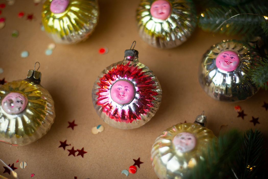 Sol de Mayo Sun Face Glass Ornament, Vintage Style