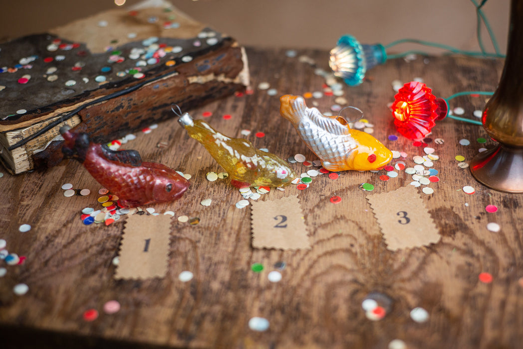 1970s Golden Glass Koi Fish Ornament, Hand Painted