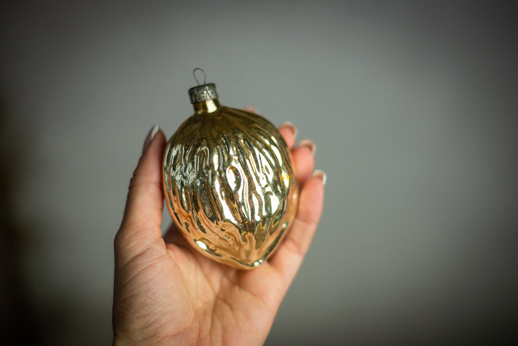 Golden Glass Nut Ornaments Vintage Walnut Almond