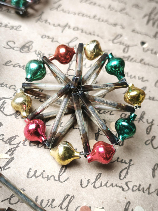 Vintage Glass Christmas Ornaments, Beaded 1950's Geometric 7-12cm