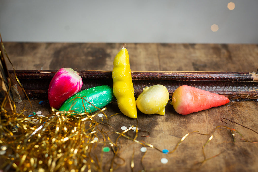 Vintage Vegetable Christmas Ornaments, 1970s Shatterproof
