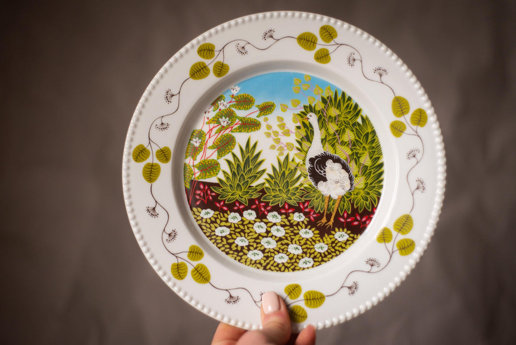 Paradies Porcelain Plate Set – Vintage German Porcelain, Hand Painted Peacock Bird Design