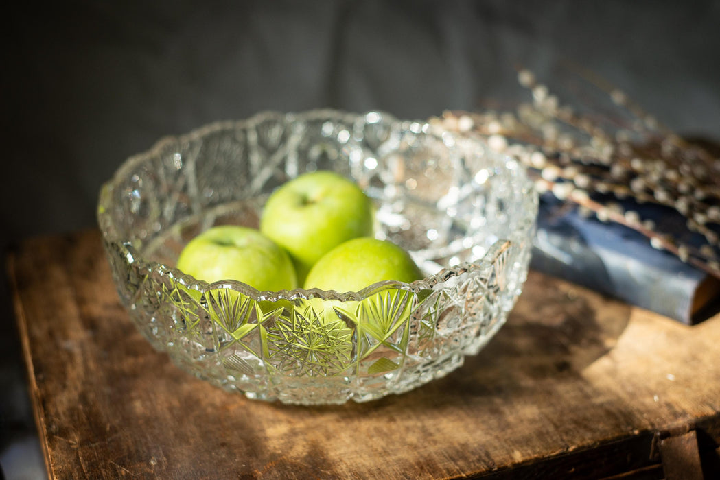Vintage Cut Crystal Bowl, 1970s Clear Crystal Centerpiece