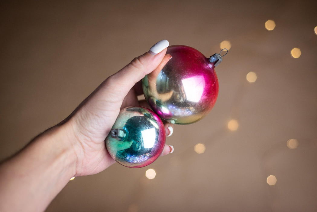 Rainbow Vintage Glass Christmas Ornaments – 1970s Boho Xmas Set (3–12 pcs)