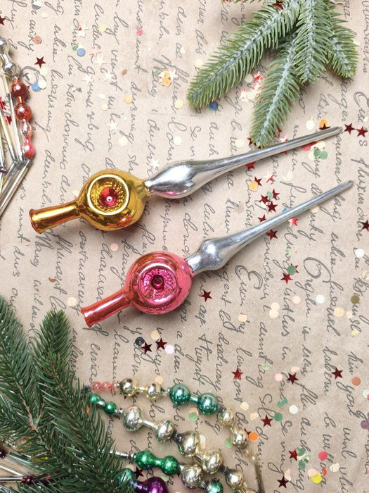 Vintage Silver & Orange Indent Glass Tree Topper – 1960s