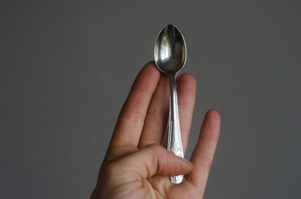 vintage tea spoon set, Silver Tone Dessert Spoons in Original Box