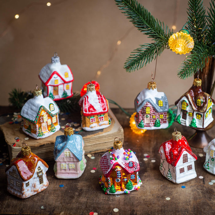 Christmas glass house ornaments, Rustic Xmas tree hanging